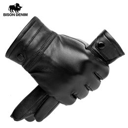 BISON DENIM Men Sheepskin Gloves Genuine Leather Thermal Warm Touchscreen Mittens Winter Ultralight Windproof Gloves For Driving 231221