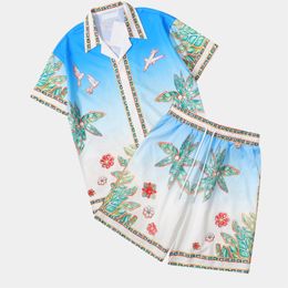 Men Shirts Designer t shirt set Print Hawaii Floral Casual shirt and short loose silk shirt tees womens mens tshirt Sandy Beach Shorts Summer shirt M-3XL