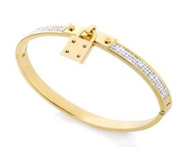 Top Quality Luxury Designer Jewellery Women Bracelets Stainless Steel Cuff Bracelet Pave Silver Rose Gold Tone Charms Lock Bangle Je3283560