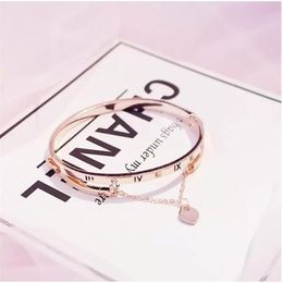 Whole- Rose Gold Stainless Steel Bracelets Bangles Female Heart Forever Love Brand Charm Bracelet for Women Famous Jewelry2663