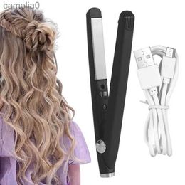 Hair Curlers Straighteners USB Rechargeable Curling Iron Hair Straightener Mini Dual-Purpose Hair Straightener Travel Size Hair Styling ToolL231222