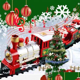 Decorazioni natalizie set di treni elettrici Traccia ferroviaria con musica Babbo Natale decorazione albero Modello giocattoli Delivery Delivery Dhisa