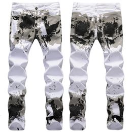 2023 New casual men's cotton jeans elastic ultra-thin thin white camouflage printed jeans men's thin denim pants Vaqueros Hombre 231222