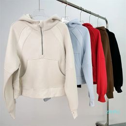 Short Pullover Half Zip Hooded Loose Fleece Hoodie Top Scuba Sports Yoga Jacket