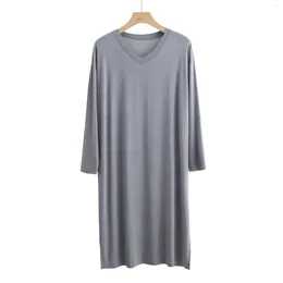 Women's Sleepwear Men'S Nightgown Male Solid Color Long Sleeve V Neck Nightdress Robe Homewear For Sleeping Comfortable