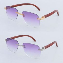 Metall große quadratische randlose Sonnenbrille für Frau Holz Sonnenbrillen Luxusspiegel Leoparden Linsen Brillen Designer Holz Sonnenbrille183i