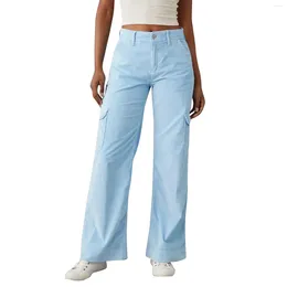 Women's Pants High Waist Solid Colour Casual Trousers Workout Sports With Pockets Straight Loose