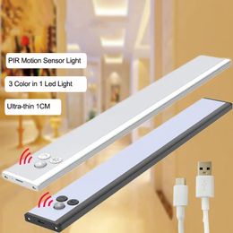 Ljus tunn LED -garderob Ljus 30 cm 3 Färg i en 41 -ledbar dimbar USB -uppladdningsbar rörelsessensor Magnetic under skåpsljus