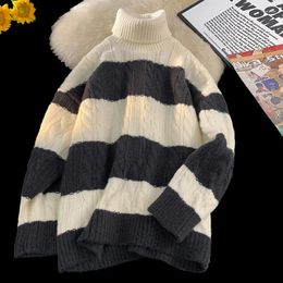 Men's Sweaters 2024 Striped Knitted Sweater Turtleneck Autumn Winter Warm Men Casual Polo Neck Pullover Keep Knit