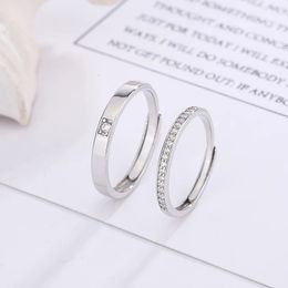 Wedding Rings S925 Sterling Silver Ring Couple Pair Ring Men's and Women's Wedding Plain Ring Japanese Light Luxury Single Row Fine Diamond 231222