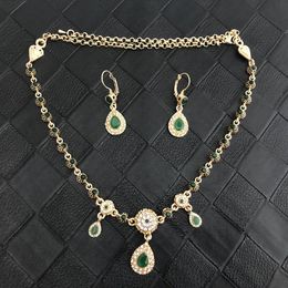 Algerian Handmade Jewelry Crystal Wedding Hair Accessories metal Headpiece Set Head Chain And Earrings Water Drop Shape 231221