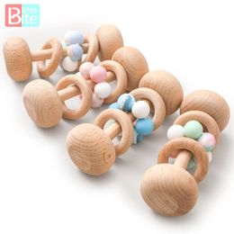 Bite Bites Baby Wooden Rattle 1PC With Planet Beads 012 Months Kid Teething Molar Mobile Toy Educational Toys 231221