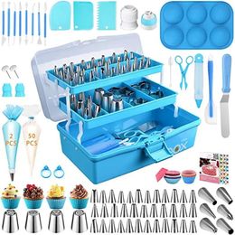 Moulds 236PCS Cake Decorating Mouth Set with Threelayer Storage Blue Folding Gift Box Baking Set Cake Decorating Accessories Tools 220518