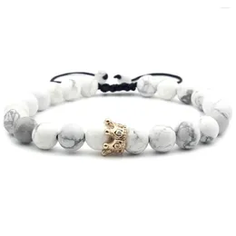 Strand Kirykle Fashion Zircon Crown Women Luxury Natural Stone White Beads Volcanic Length Adjustable Hand Woven Bracelet