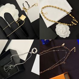 High Quality Copper Lock Designer Letter Pendant Brand Necklace Chain Women Gold Plated Stainless Steel Necklaces Diamond Choker Pendants Wedding Jewellery Gifts