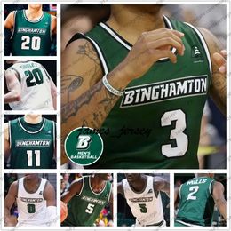 Jam Custom Binghamton Bearcats 2020 Basketball #3 Sam Sessoms 20 George Tinsley 2 Brenton Mills 5 Pierre Sarr Men Youth Kid NCAA Jerseys 4XL