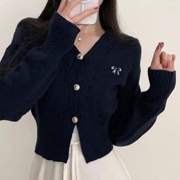 Women's Knits College Style Embroidered Twisted Buttoned Slimming Knitted Cardigan 2024 Spring Short Sweater Jacket For Women Knitwear