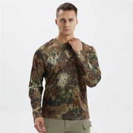 Men's T Shirts Summer Mens Camouflage Hunting Shirt Long Sleeved Breathable Tactical Top Outdoor Quick Drying Mountaineering T-shirt