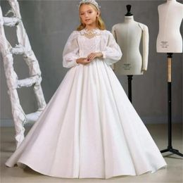 Girl Dresses First Communion Elegant Fluffy Tulle Lace Printing Flower Dress Princess Ball Kids Surprise Birthday Present