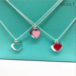 Gc3g Pendant Necklaces Classic Love Necklace Female 925 Sterling Silver Red Heart Enamel Blue Clavicle Chain with Box 2ATA 2ATA