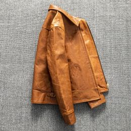 Men's Jackets Vegetable Tanned Full-Grain Leather Cowhide Amekaji Wear Clothes American Casual Dovetail Jacket Coat High Quality