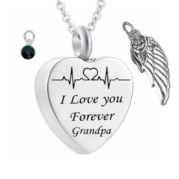 ' I love you Forever' Heart cremation Memorial ashes urn birthstone necklace Jewellery Angel wings keepsake pendant for Gr3052