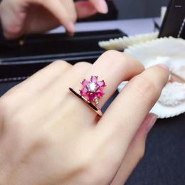 Cluster Rings MeiBaPJ Real Natural Burned Ruby Gemstone Flower Ring For Women 925 Sterling Silver Fine Wedding Jewelry