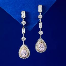Tassels Pink Moissanite Diamond Dangle Earring 100% Real Sterling Sier Wedding Drop Earrings for Women Engagement Jewellery