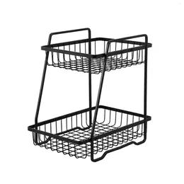 Kitchen Storage Fruit Bowl Stand 2 Tired Multifunctional Bathroom Wire Basket With Handle Rectangle Food