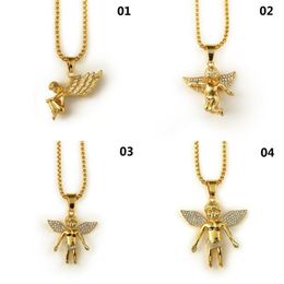 New 18K Gold Plated Boy Angel & Girl Angels Pendant Micro Angel Piece Necklace For Men Women Hip Hop Charm jewelry 247h