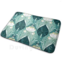 Carpets Nouveu Waterlily Mat Rug Carpet Anti-Slip Floor Mats Bedroom Adenaj Art Nouveau Flower Floral Green Yellow