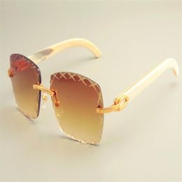 2019 new square engraving lens 8300177-2 sunglasses fashion sun visor pure natural white horns mirror legs sunglasses priva308n