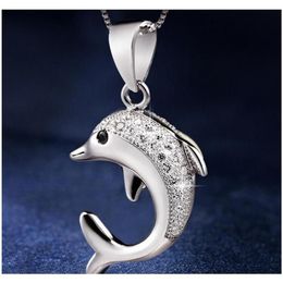 Pendant Necklaces Hywo 925 Sterling Silver without Chain trendy And Classic Love Forever Dolphin Pattern Woman Pendant Necklace Hy347h