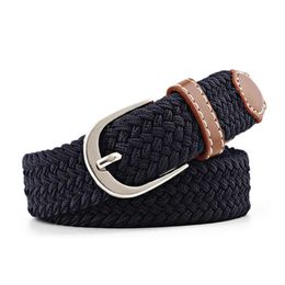 Belts Men Women Casual Knitted Pin Buckle Belt Woven Canvas Elastic Stretch Plain Webbing 2021 Fashion 100-120cm262Z