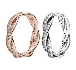 Sparkling Twisted Lines Ring Authentic Sterling Silver Women Mens Wedding designer Jewellery For Rose Gold CZ diamond Rings with Original Box9791630