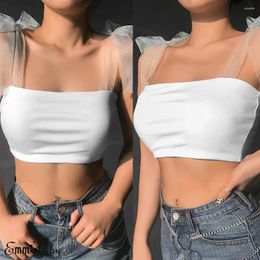 Women's Tanks Women Sexy Fashion Casual Crop Tops Mesh Strap Bandage Lace Up White Slim Fit Skinny Camisole Tank Clubwear