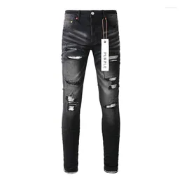 Men's Jeans Purple Brand Black Low Rise Stretch Skinny Denim Men Whiskered Distressed Stitching Jean Five Pocket Destroyed Long Trousers