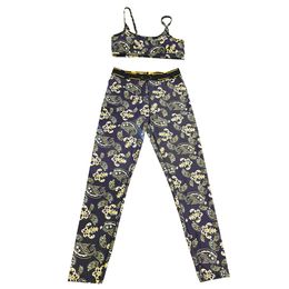 Sexy Yoga Bra Pants Retro Designer Sportswear Sleeveless Sling Crop Top Fashion Print Sport Tight Leggings Casual Two Piece Pants Set