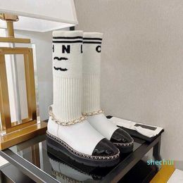 Designer -Socken Boots Lederkette Buchstaben Freizeitstiefel