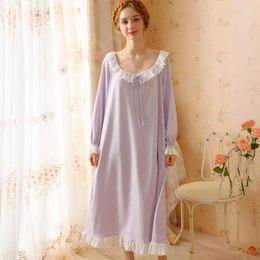 Women's Sleepwear 2024 French Styel Sexy Low Collar Long Loose Nightdress Women Spring Full Sleeves Cotton Nightgowns Casual Plus Size Home