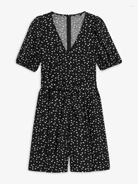 Women's Jumpsuits V-neck Casual Polka Dot Belt A- Line Jumpsuit