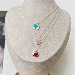 2024 Return Jewelry Designer T Family Sterling Sier Double Heart Necklace Female Enamel Blue Pink Collar Chain Valentine&#039;s Day Gift Craftmanship Brand