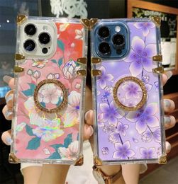 Square Clear Electroplating Flowers Cases For iPhone 13 12 Pro Max 11 XR XS 7 8 Plus SE2020 Electroplated Laser Phone Case With Br4881969