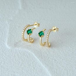 Stud Earrings CANNER S925 Silver C-Shaped Emerald Zircon Semi-Circle High-End Exquisite Fashion Personality Jewelry