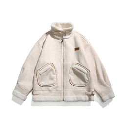 Зимнее цветное пальто из овечьей шерсти для пар, теплая хлопковая одежда с воротником-стойкой, японская модная хлопковая одежда