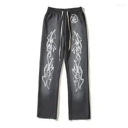 Men's Pants Mens Hellstar Studios Hell Arrival Printing Casual Cotton Letter Men Women Wash Black Gradient Render Drawstring Trousers