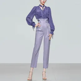 Women's Two Piece Pants Ladies Suits Work Fashion Pant 2 Set For Women Shirt Tops & Trouser Office Lady Suit Business OL Formal