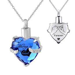 Memorial Jewellery Urn Necklace Heart Crystal Pendant Cremation Jewellery for Ashes Engraved Keepsake Memorial Birthstone Pendant Jewe288D