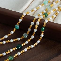 Pendant Necklaces Marka Natural Freshwater Pearl Necklace Green Stone Jewellery Accessories Gold Plated Beaded Chain Girl Gift Sale