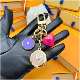 Keychains & Lanyards Designer Keychain Luxury Bag Charm Heart Shaped Key Chain Fashion Pendants Gold Keyring Car Ornament Keychains D Dhx5E